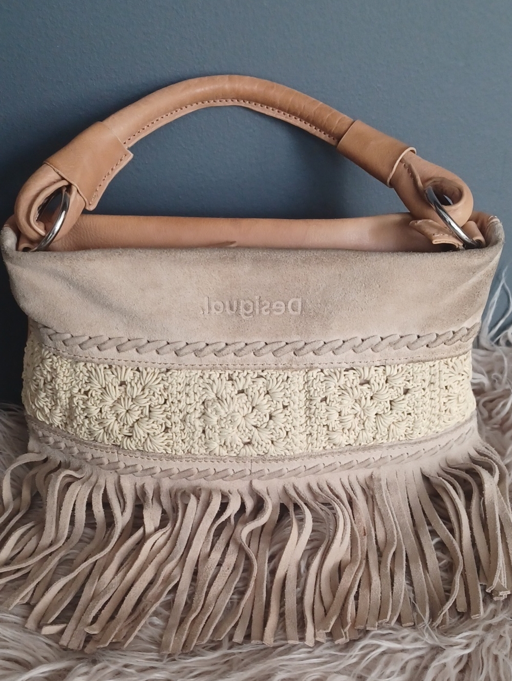Desigual Cow Leather Tassel Purse